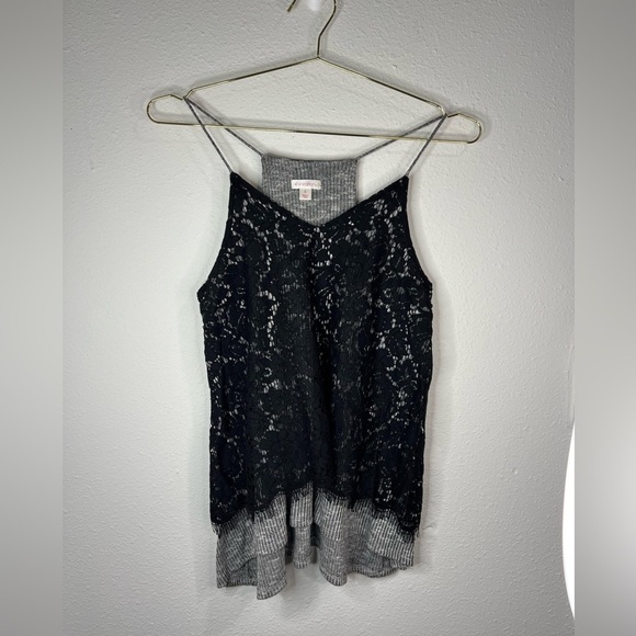 Xhiliration Black & Grey Tank Top Lace Blouse - Picture 1 of 16
